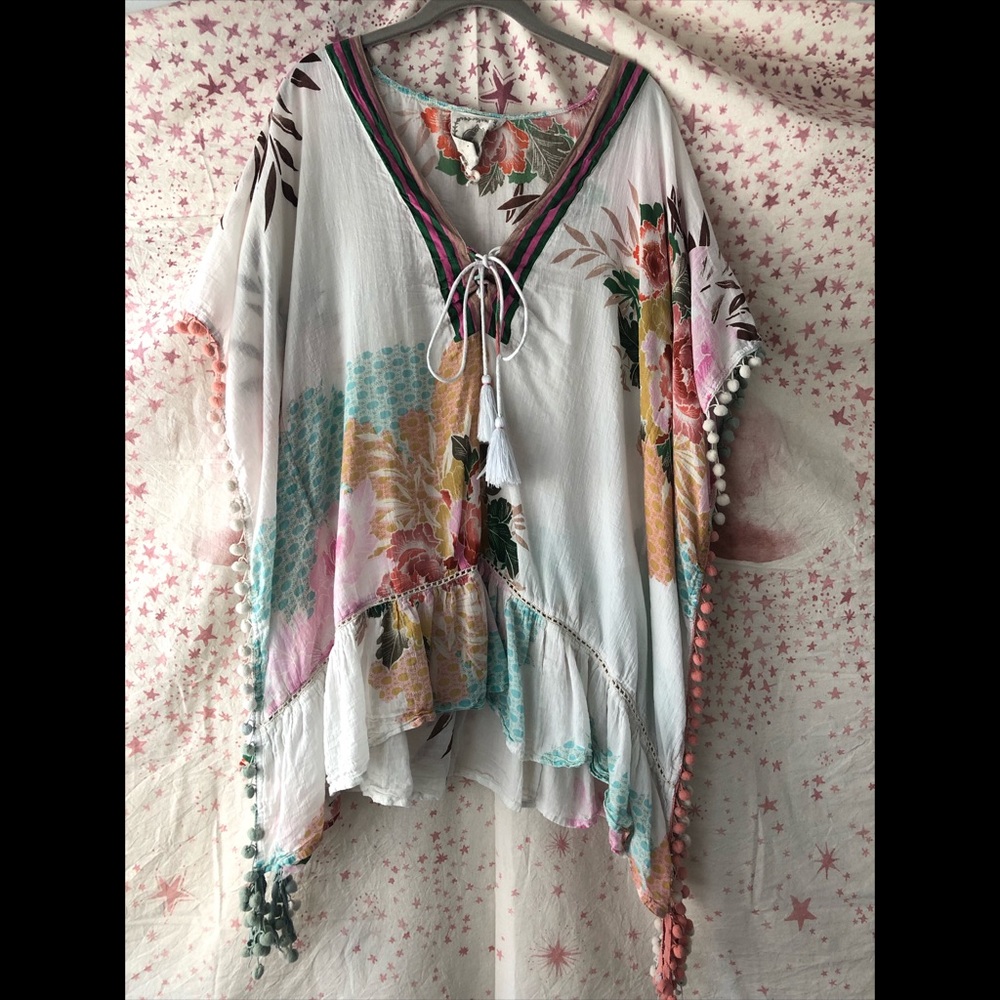 Zoe & Liv Floral Pom Pom Beach Cotton Cover Up